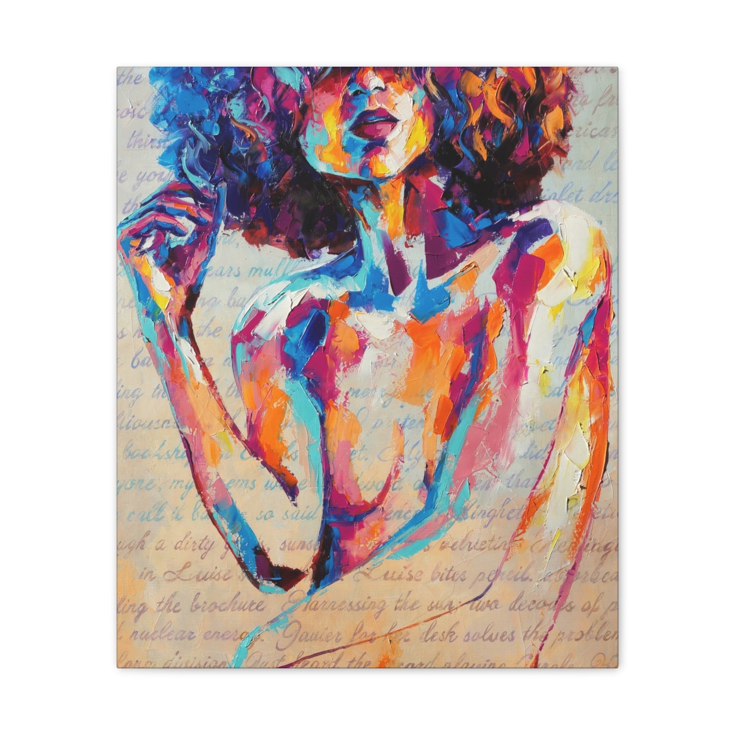 Colorful Abstract Woman Canvas Wall Art – Vibrant Afro Portrait Stretched Canvas