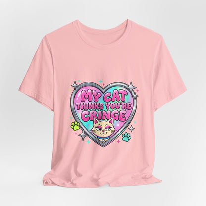 My Cat Thinks You're Cringe Tee | Y2K slogan, hot pink bubblegum style - Nineteen 29 Kustom