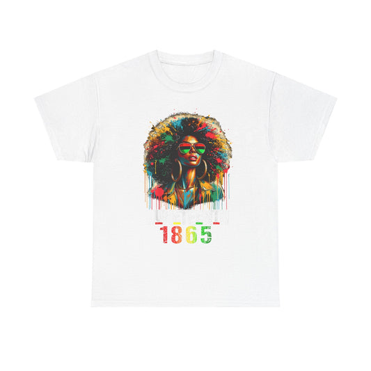 Artistic Afro Heritage Tee, Unisex Heavy Cotton Shirt, Colorful 1865 Design, Black History Month, Retro Fashion Tee, Gift for Her Printify