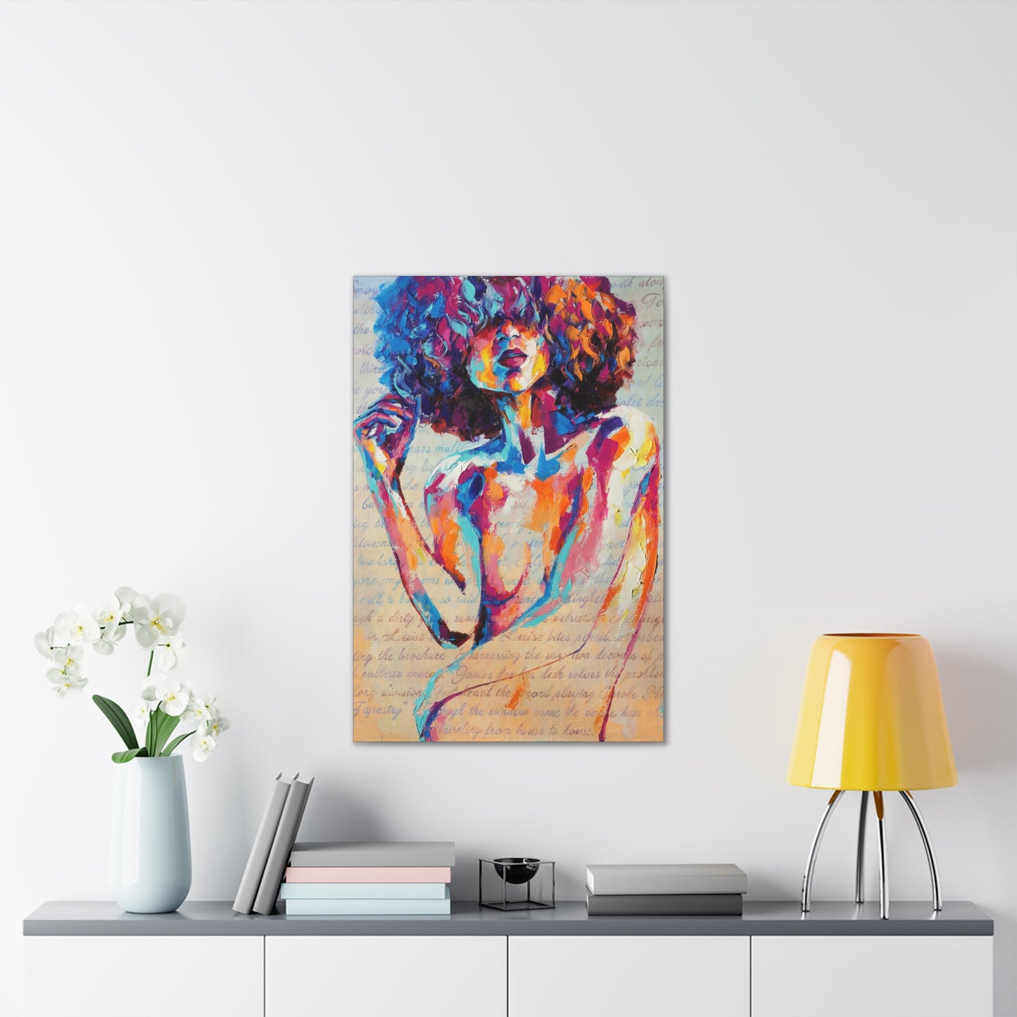 Colorful Abstract Woman Canvas Wall Art – Vibrant Afro Portrait Stretched Canvas