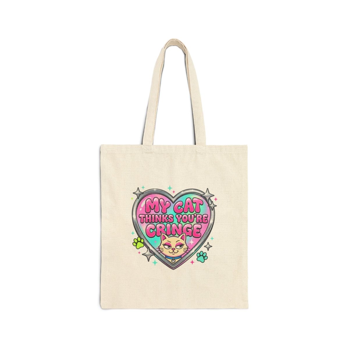 My Cat Thinks You’re Cringe Tote | Y2K slogan, hot pink, bubblegum aesthetic - Nineteen 29 Kustom