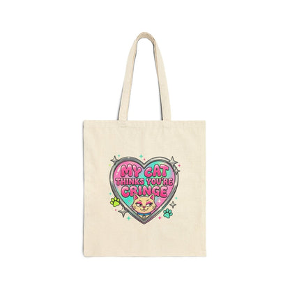 My Cat Thinks You’re Cringe Tote | Y2K slogan, hot pink, bubblegum aesthetic - Nineteen 29 Kustom