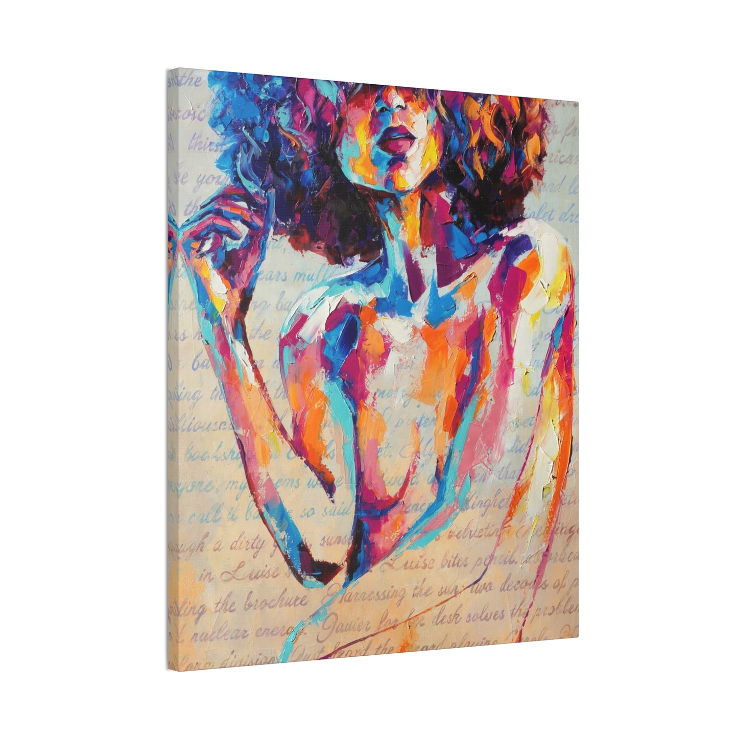 Colorful Abstract Woman Canvas Wall Art – Vibrant Afro Portrait Stretched Canvas