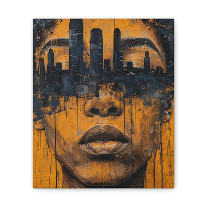 Urban Muse Canvas Print — City Skyline Face Art, Modern Orange Wall Decor - Nineteen 29 Kustom
