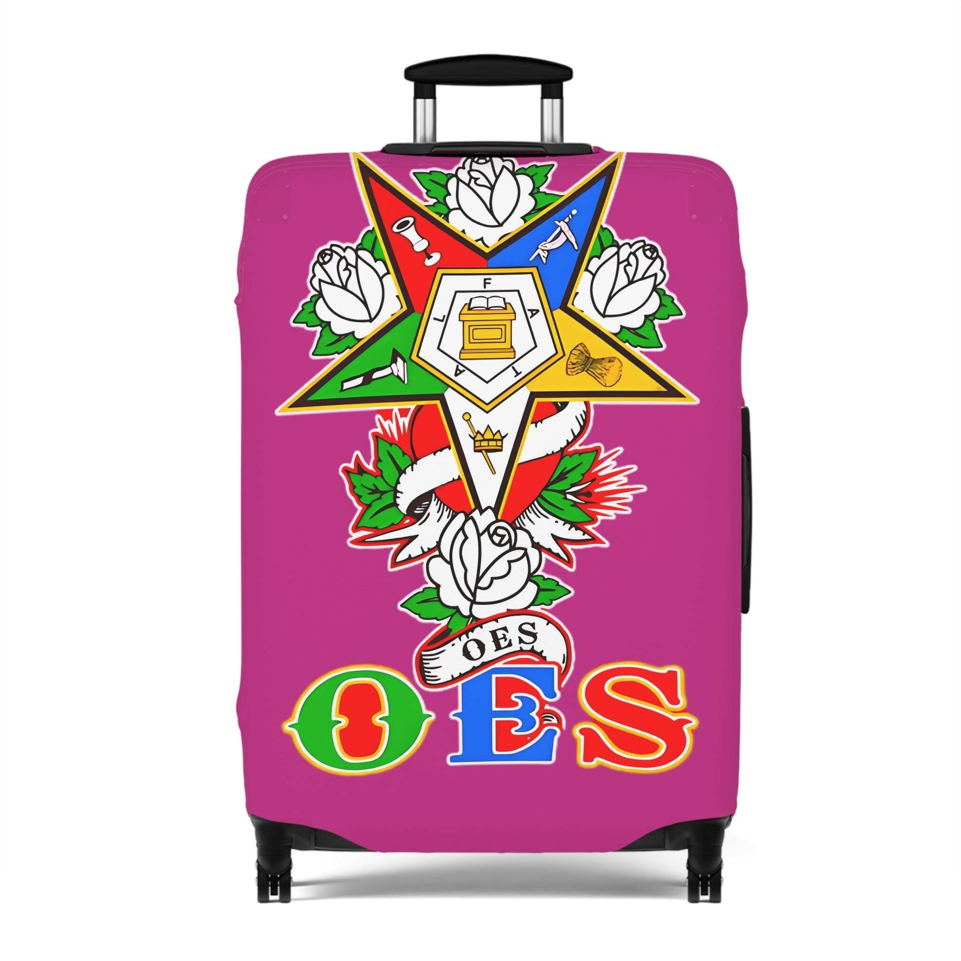 Order of Eastern Star Luggage Cover - Travel Accessory, Suitcase Protector, Freemasonry Gift, Masonic Organization, OES Emblem Printify