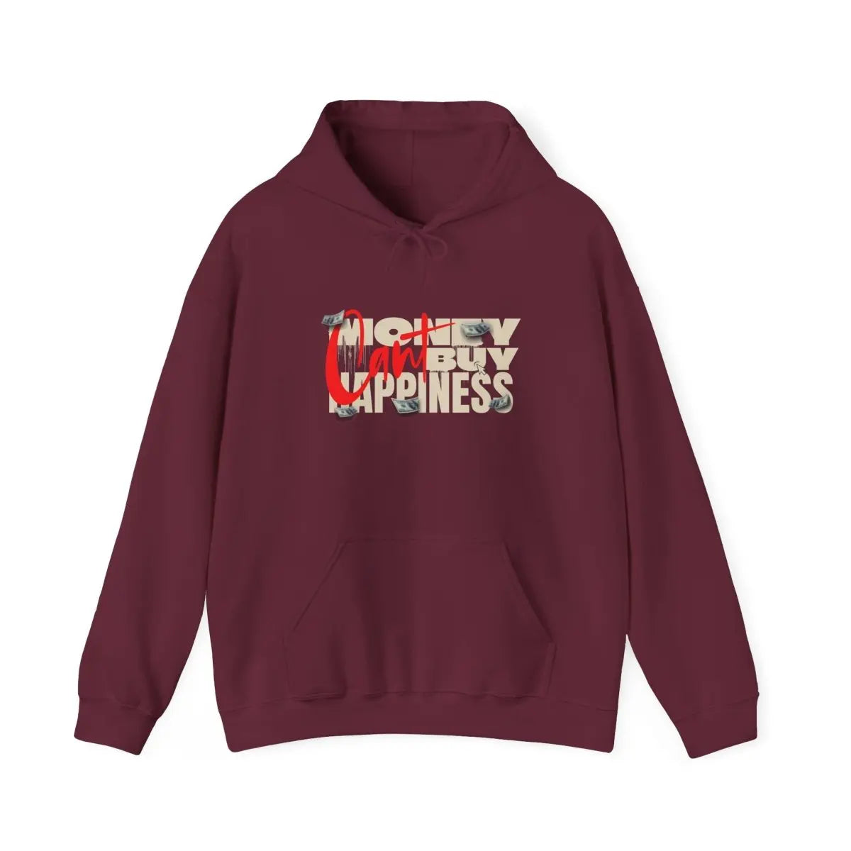 Hoodie - 'Money Can't Buy Happiness' Vintage Cash Graphic Hoodie Printify