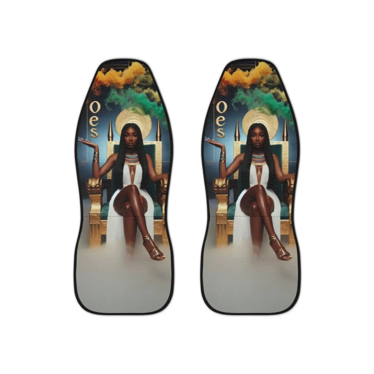 Car Seat Covers - OES Goddess Black Queen Throne Design