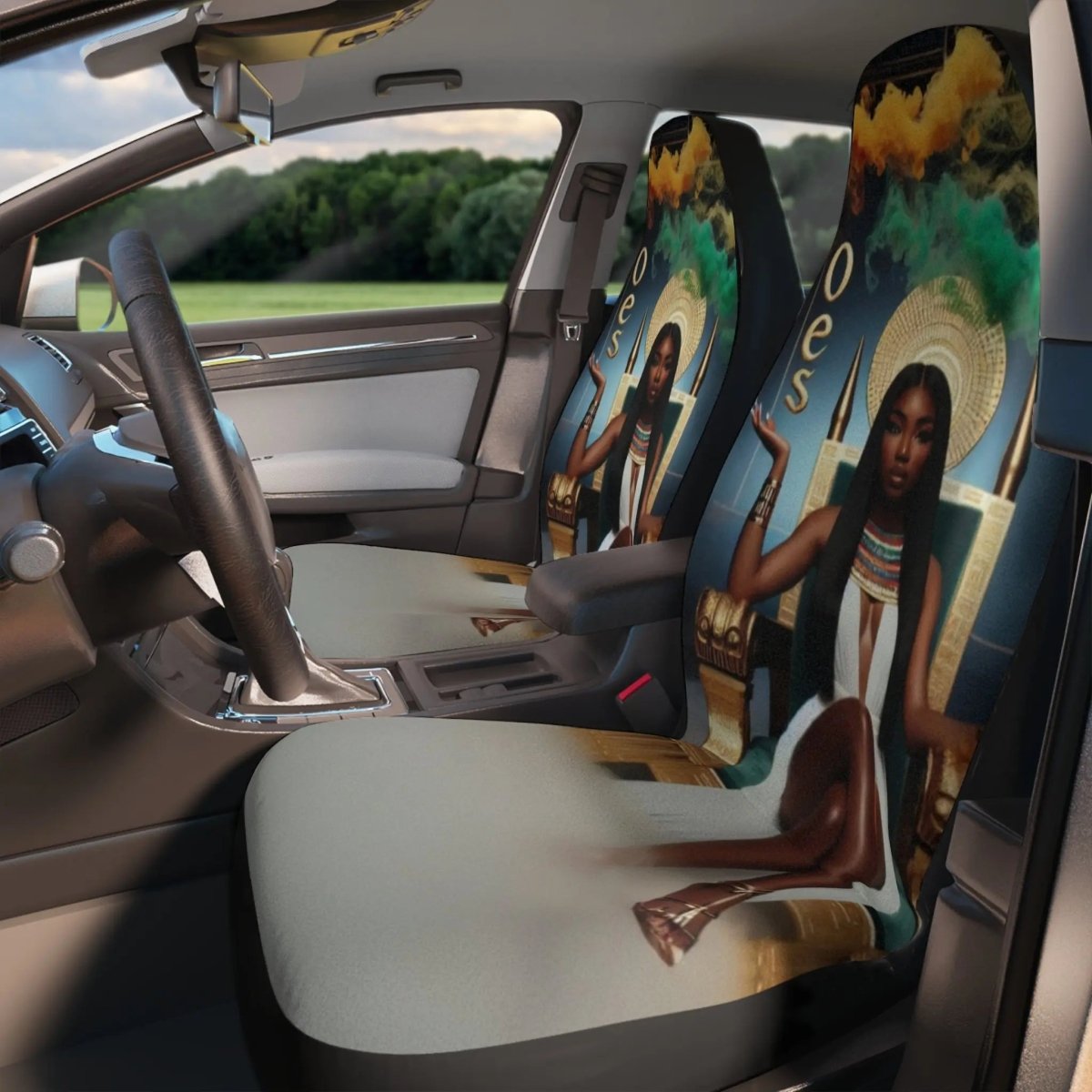 Car Seat Covers - OES Goddess Black Queen Throne Design - Nineteen 29 Kustom