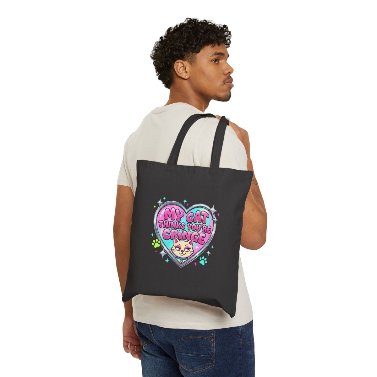 My Cat Thinks You’re Cringe Tote | Y2K slogan, hot pink, bubblegum aesthetic - Nineteen 29 Kustom