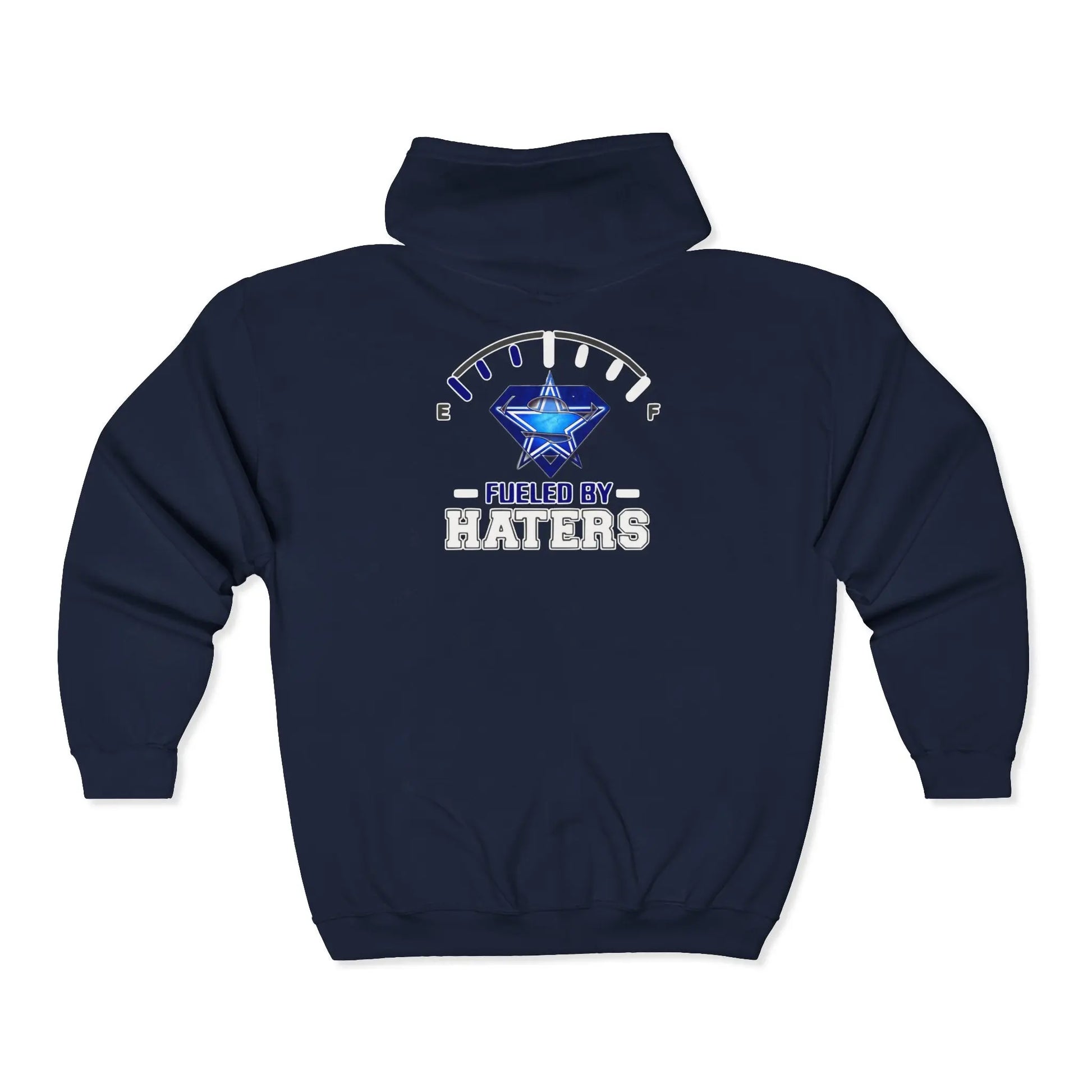 Fueled by Haters" Zip-Up Hoodie with Graphic Emblem & Roomy Pockets Printify