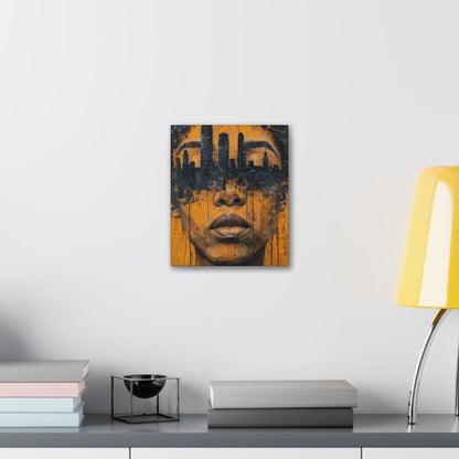 Urban Muse Canvas Print — City Skyline Face Art, Modern Orange Wall Decor - Nineteen 29 Kustom