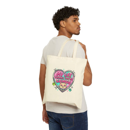 My Cat Thinks You’re Cringe Tote | Y2K slogan, hot pink, bubblegum aesthetic - Nineteen 29 Kustom