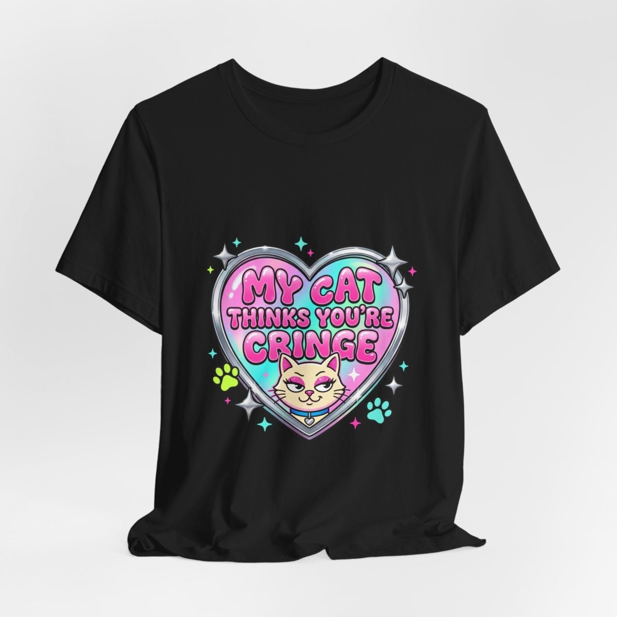 My Cat Thinks You're Cringe Tee | Y2K slogan, hot pink bubblegum style - Nineteen 29 Kustom