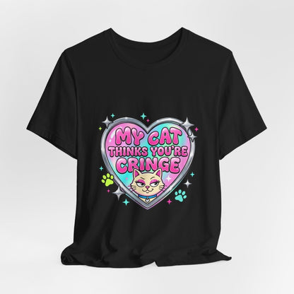 My Cat Thinks You're Cringe Tee | Y2K slogan, hot pink bubblegum style - Nineteen 29 Kustom