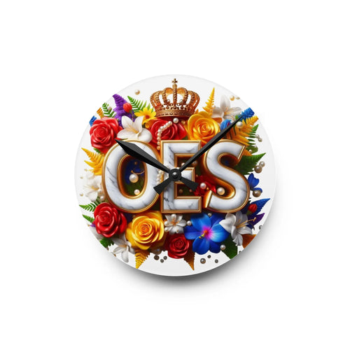 OES White Acrylic Wall Clock - Masonic Home Decor, Lodge Art, Custom Freemason Gift Printify