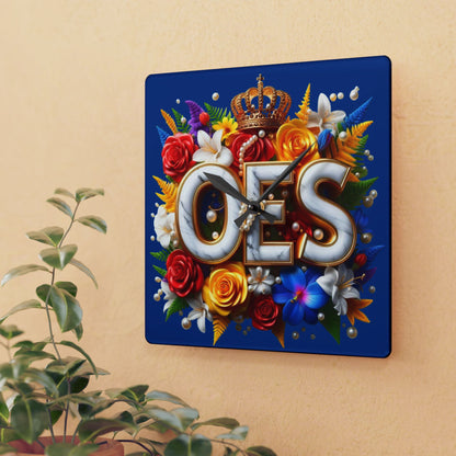 Order of Eastern Star Blue Acrylic Wall Clock - Masonic Organization Home Decor, OES Gift, Masonic Lodge Wall Art, Customizable Freemason - Nineteen 29 Kustom