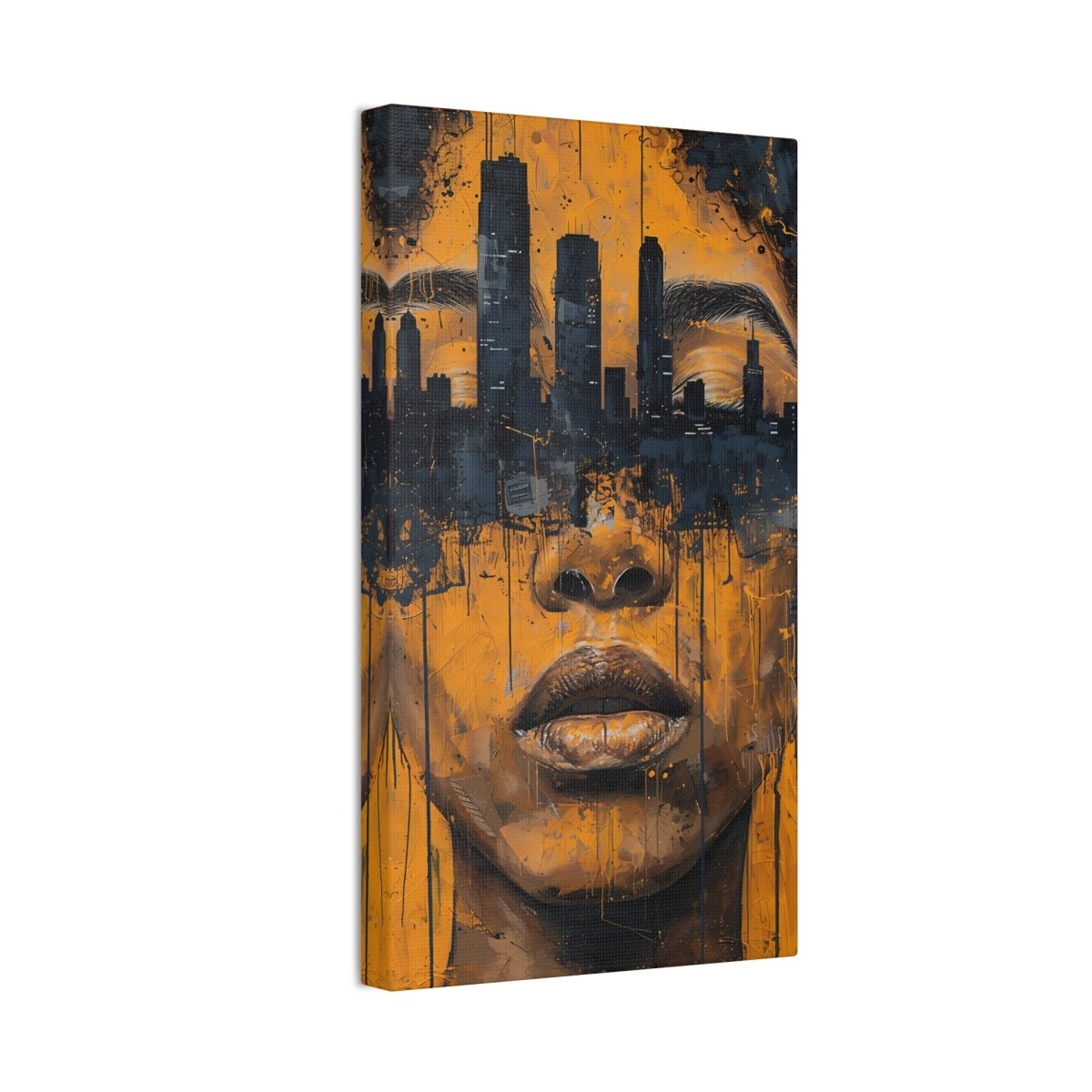 Urban Muse Canvas Print — City Skyline Face Art, Modern Orange Wall Decor - Nineteen 29 Kustom