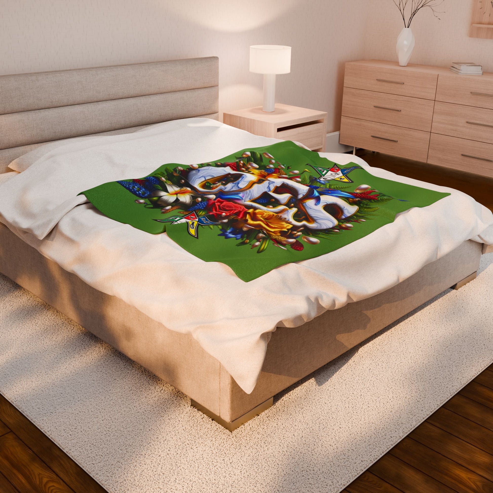 Order of Eastern Star Green Velveteen Plush Blanket - Cozy Throw for Freemasons, Masonic Home Decor, Masonic Gift, Masonic Blanket, Eastern - Nineteen 29 Kustom
