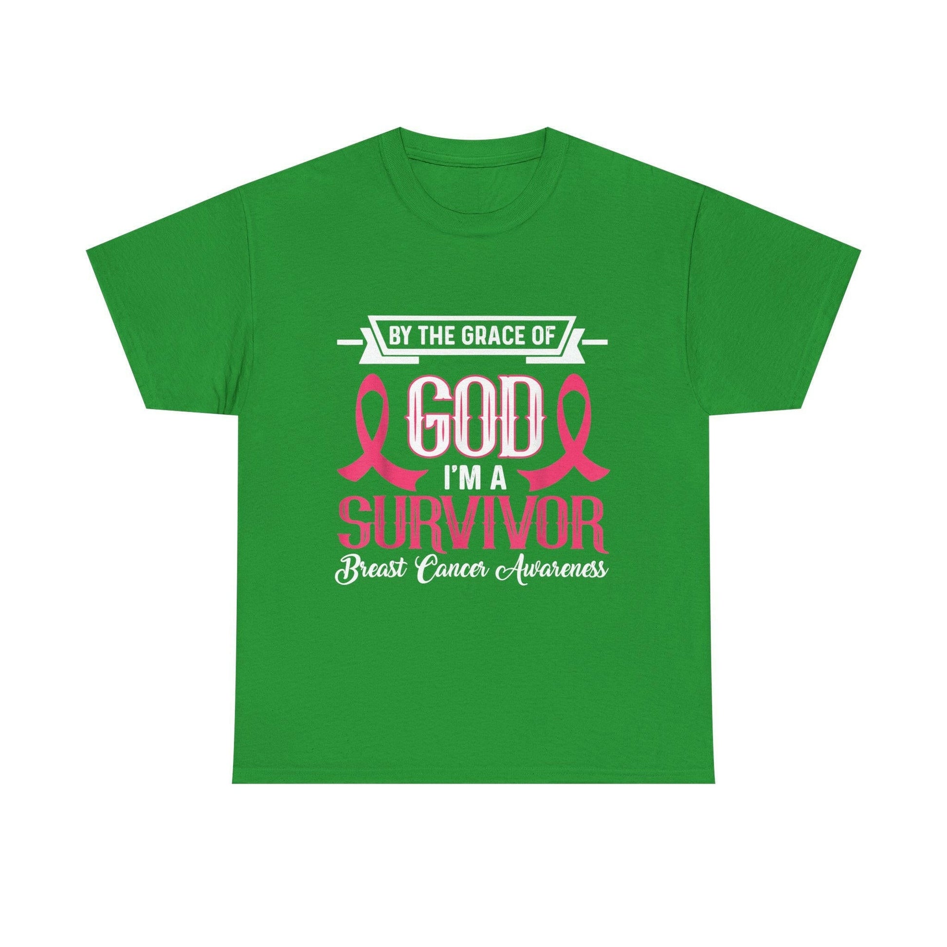 God is Survivor Unisex Heavy Cotton Tee | Pink Ribbon Shirt, Breast Cancer Awareness, Gift for Survivors, Supportive T-Shirt, [...] Printify