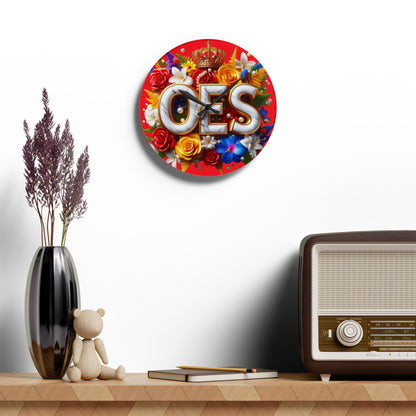 Order of Eastern Star Red Acrylic Wall Clock - Masonic Organization Home Decor, OES Gift, Masonic Lodge Wall Art, Customizable Freemason - Nineteen 29 Kustom