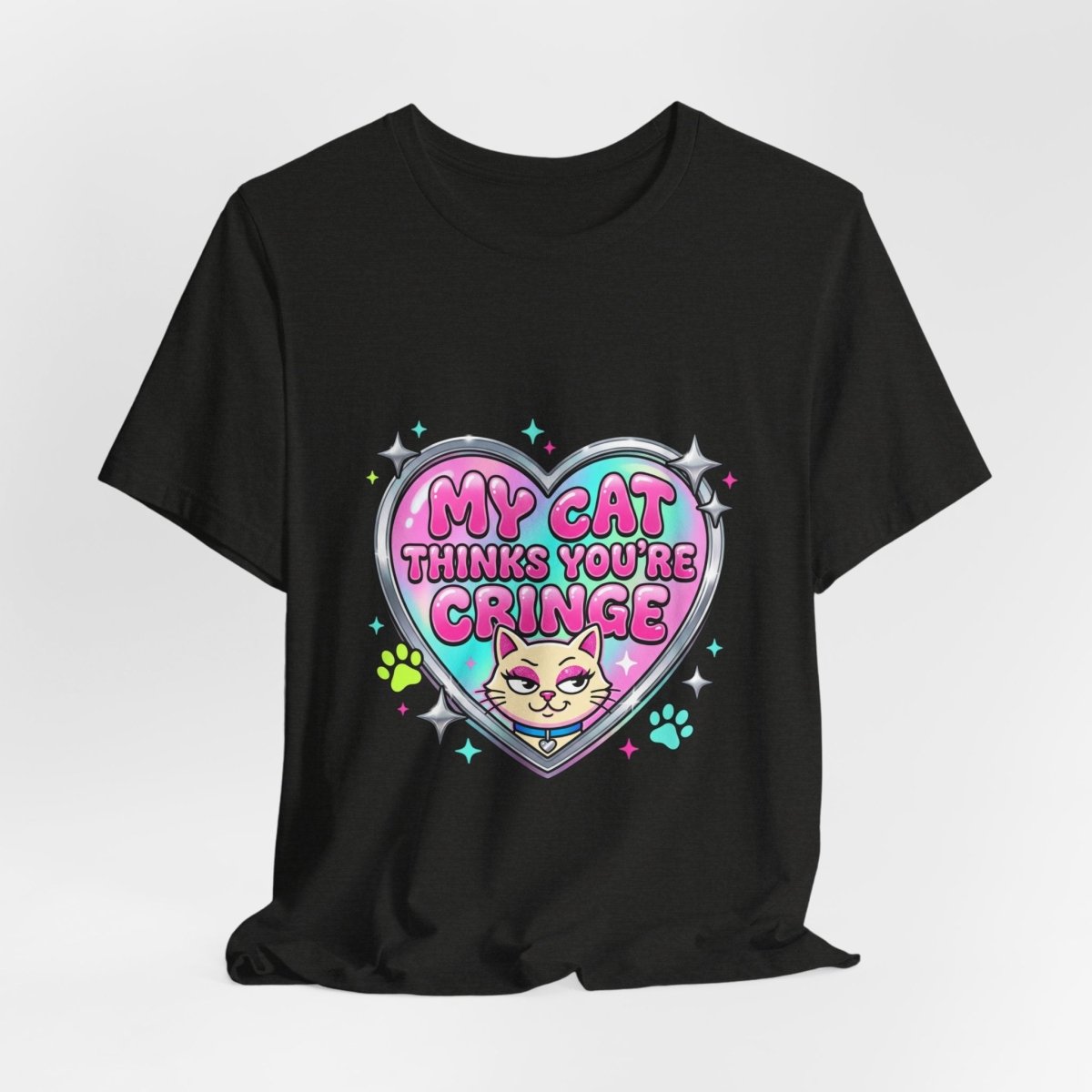 My Cat Thinks You're Cringe Tee | Y2K slogan, hot pink bubblegum style - Nineteen 29 Kustom