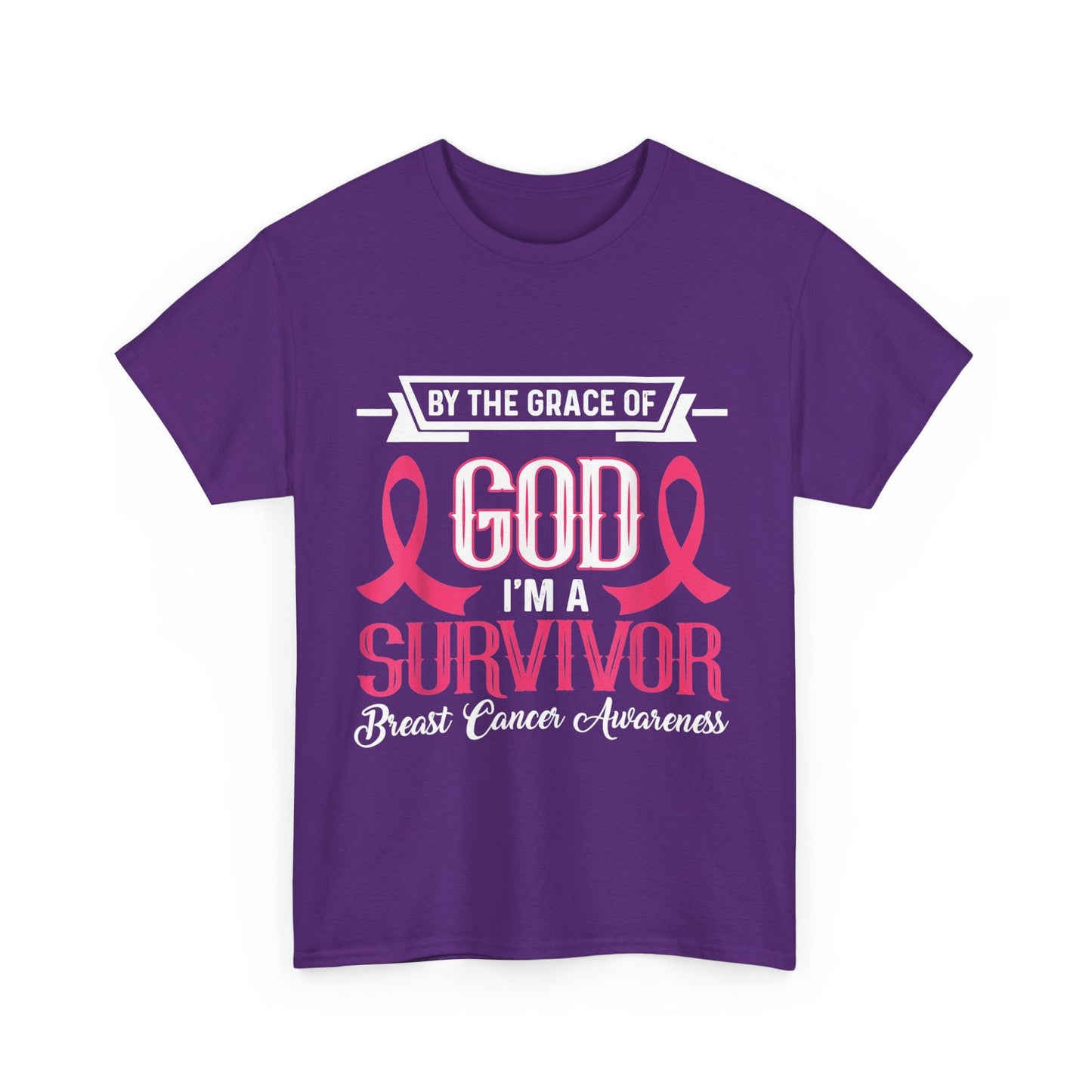 God is Survivor Unisex Heavy Cotton Tee | Pink Ribbon Shirt, Breast Cancer Awareness, Gift for Survivors, Supportive T-Shirt, [...] Printify