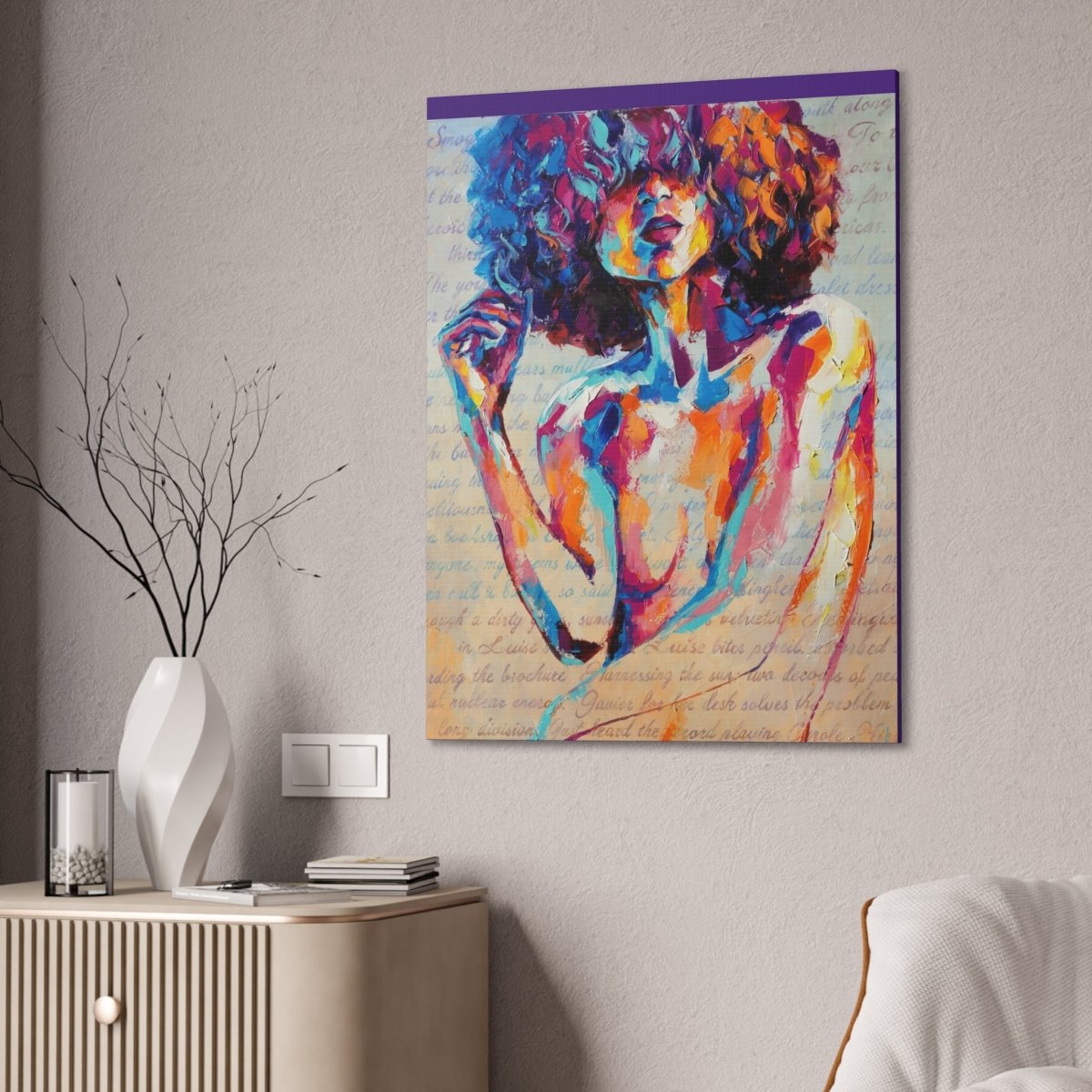 Colorful Abstract Woman Canvas Wall Art – Vibrant Afro Portrait Stretched Canvas - Nineteen 29 Kustom