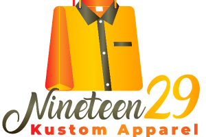 Logo of Nineteen29 Kustom Apparel with a stylized shirt and shopping bag design.